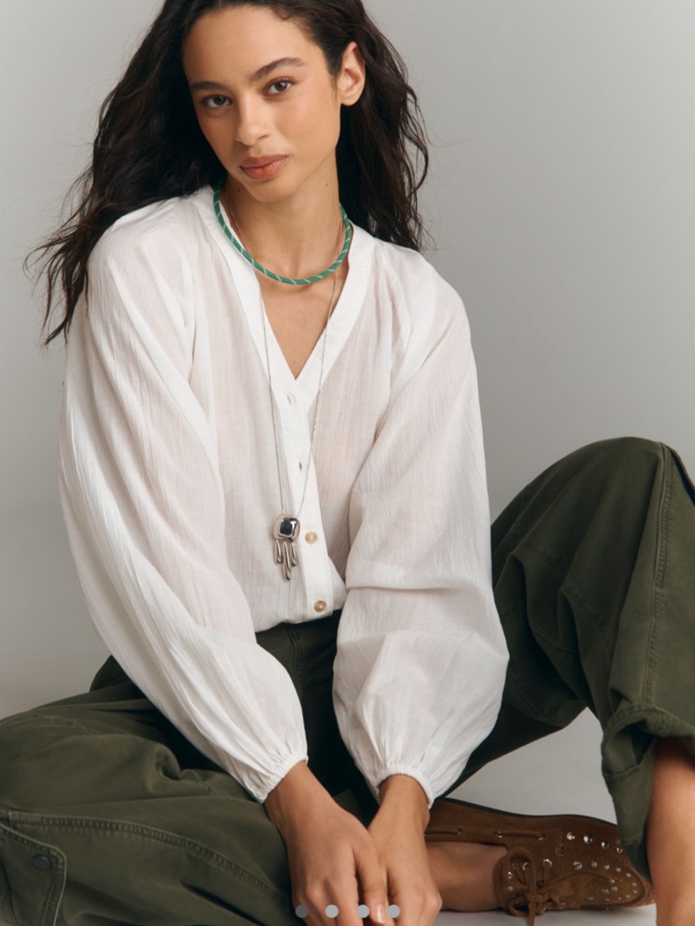 Pilcro Crinkled Buttondown Bubble Top